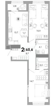 2-к квартира, строящийся дом, 66м2, 8/17 этаж