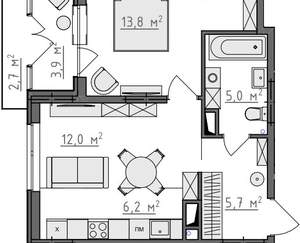 1-к квартира, вторичка, 45м2, 3/9 этаж