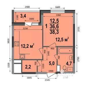 1-к квартира, строящийся дом, 38м2, 5/17 этаж