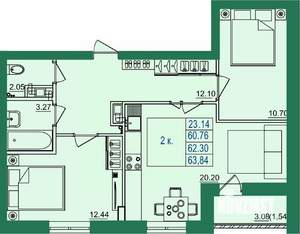2-к квартира, строящийся дом, 62м2, 5/8 этаж