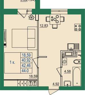 1-к квартира, вторичка, 42м2, 5/8 этаж
