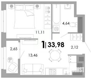 1-к квартира, вторичка, 34м2, 17/17 этаж