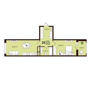 2-к квартира, вторичка, 57м2, 5/17 этаж