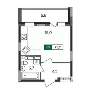 Студия квартира, строящийся дом, 26м2, 16/17 этаж