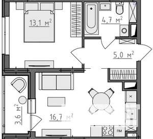 1-к квартира, вторичка, 41м2, 8/9 этаж