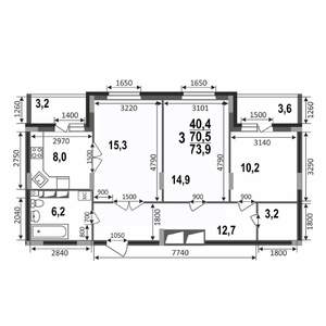 3-к квартира, вторичка, 74м2, 11/17 этаж