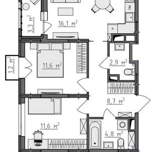 2-к квартира, вторичка, 58м2, 7/9 этаж