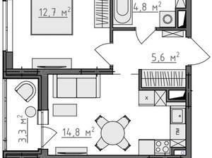 1-к квартира, вторичка, 40м2, 6/9 этаж