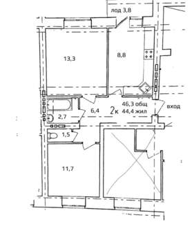 2-к квартира, сданный дом, 46м2, 5/10 этаж