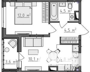 1-к квартира, вторичка, 38м2, 7/9 этаж
