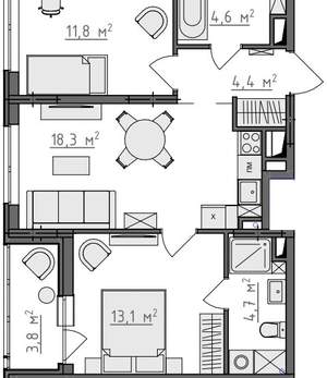 2-к квартира, вторичка, 59м2, 8/9 этаж