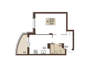 1-к квартира, вторичка, 51м2, 1/17 этаж