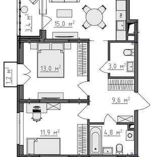 2-к квартира, вторичка, 59м2, 2/9 этаж