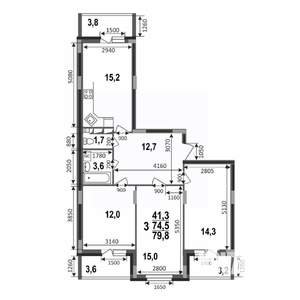 3-к квартира, строящийся дом, 80м2, 5/17 этаж