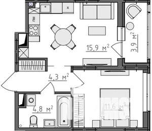 1-к квартира, вторичка, 39м2, 8/9 этаж