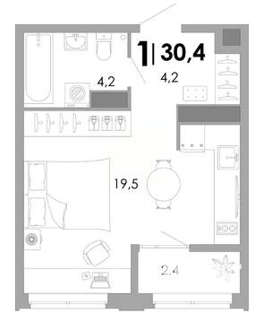 1-к квартира, строящийся дом, 30м2, 8/17 этаж