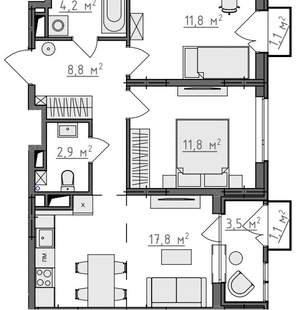 2-к квартира, вторичка, 60м2, 4/9 этаж