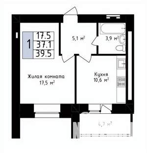 1-к квартира, вторичка, 40м2, 2/14 этаж
