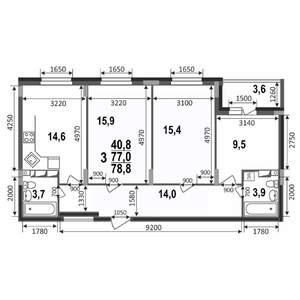 3-к квартира, строящийся дом, 79м2, 4/17 этаж