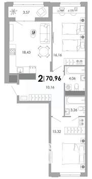 2-к квартира, вторичка, 71м2, 3/17 этаж