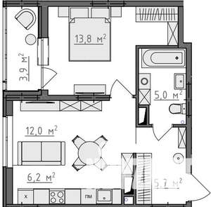 1-к квартира, вторичка, 45м2, 7/9 этаж