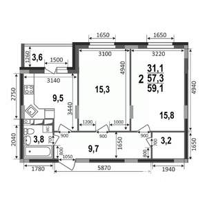 2-к квартира, строящийся дом, 59м2, 5/17 этаж