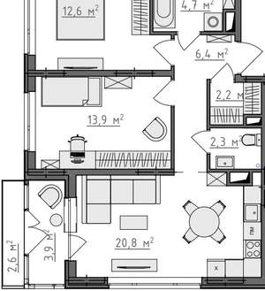 2-к квартира, вторичка, 66м2, 3/9 этаж