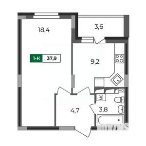 1-к квартира, вторичка, 38м2, 5/17 этаж