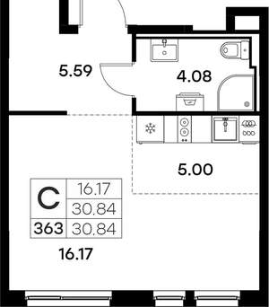 Студия квартира, вторичка, 31м2, 4/17 этаж