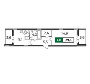 1-к квартира, строящийся дом, 40м2, 15/17 этаж