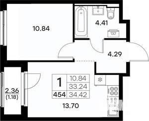 1-к квартира, вторичка, 34м2, 2/17 этаж
