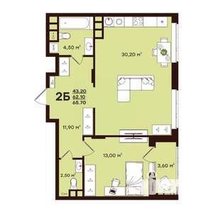 2-к квартира, строящийся дом, 66м2, 4/17 этаж