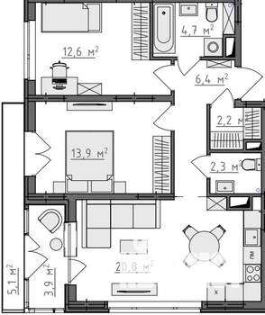 2-к квартира, вторичка, 66м2, 4/9 этаж