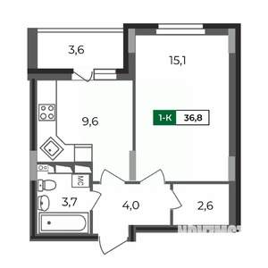 1-к квартира, строящийся дом, 37м2, 13/17 этаж