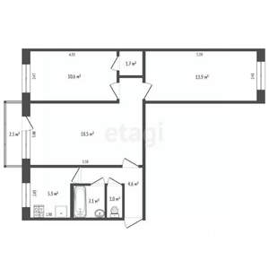 3-к квартира, вторичка, 58м2, 2/5 этаж