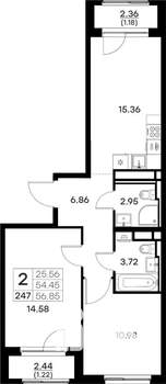 2-к квартира, вторичка, 57м2, 5/17 этаж