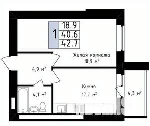 1-к квартира, вторичка, 43м2, 11/14 этаж