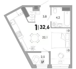 1-к квартира, вторичка, 33м2, 4/17 этаж