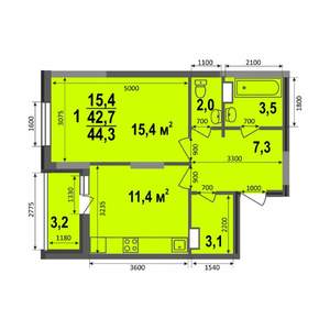 1-к квартира, строящийся дом, 44м2, 12/17 этаж