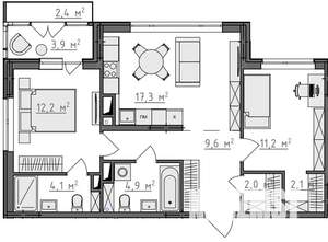 2-к квартира, вторичка, 66м2, 5/9 этаж