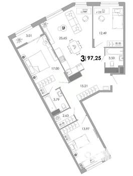 3-к квартира, вторичка, 97м2, 6/17 этаж
