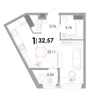1-к квартира, вторичка, 33м2, 15/17 этаж