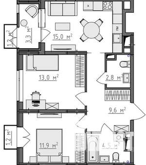 2-к квартира, вторичка, 59м2, 3/9 этаж