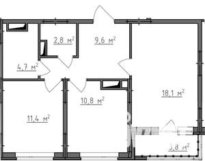 2-к квартира, вторичка, 59м2, 9/9 этаж