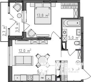 1-к квартира, вторичка, 45м2, 3/9 этаж