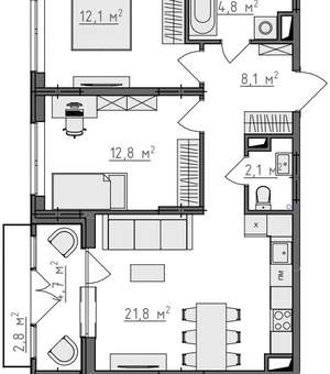 2-к квартира, вторичка, 65м2, 3/9 этаж