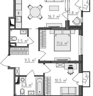 2-к квартира, вторичка, 58м2, 3/9 этаж