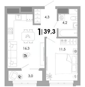 1-к квартира, вторичка, 39м2, 4/17 этаж