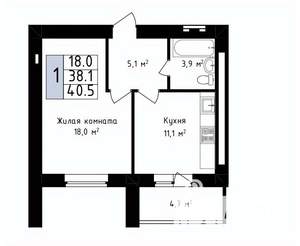 1-к квартира, вторичка, 41м2, 11/14 этаж