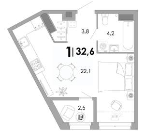 1-к квартира, строящийся дом, 33м2, 14/17 этаж